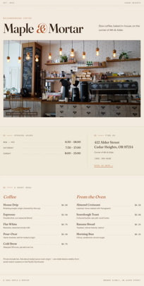 Coffee shop page generated by GLM 5.2 — right run