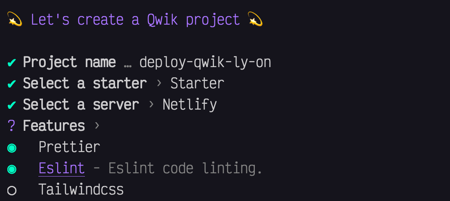 Select which packages you want configured with space bar, prettier, eslint, or tailwindcss.