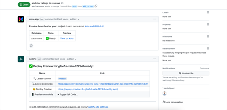 preview branch of database from Xata in the pull request with the corresonding Netlify Deploy Preview
