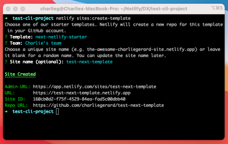 screenshot of a terminal window showing the output of the command with the links generated