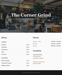 Coffee shop page generated by Gemini 3.1 Pro — left run