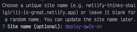 Choose a unique site name or leave black for a random one.