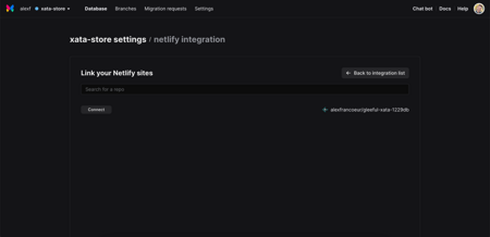 Xata app screen where you connect a Netlify site to a database