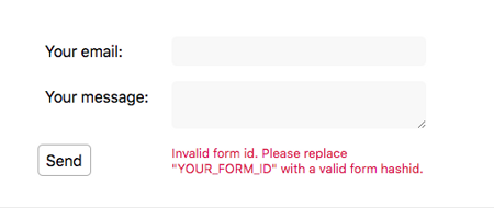Error message from Formspree
