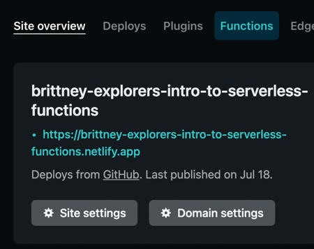 Functions tab highlighted in nav