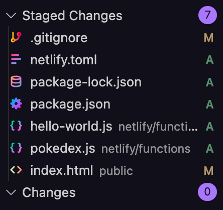 7 staged changes in files