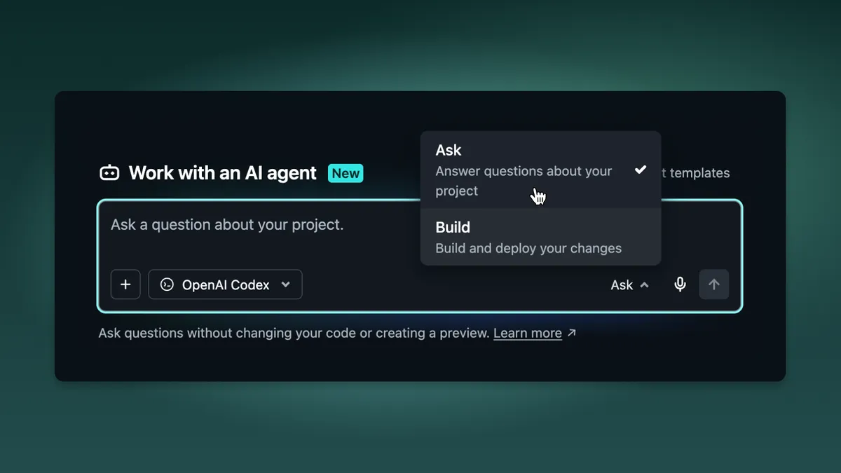 UI image of Netlify's ask mode in Agent Runners