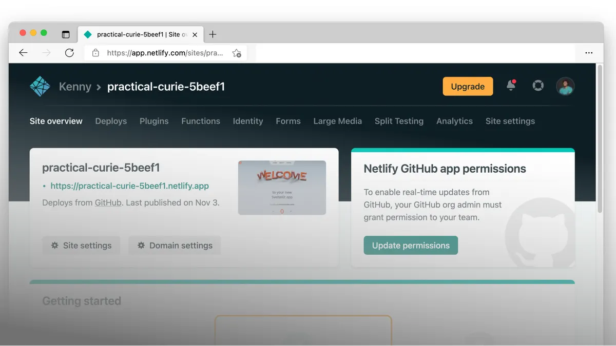 Netlify App repository page