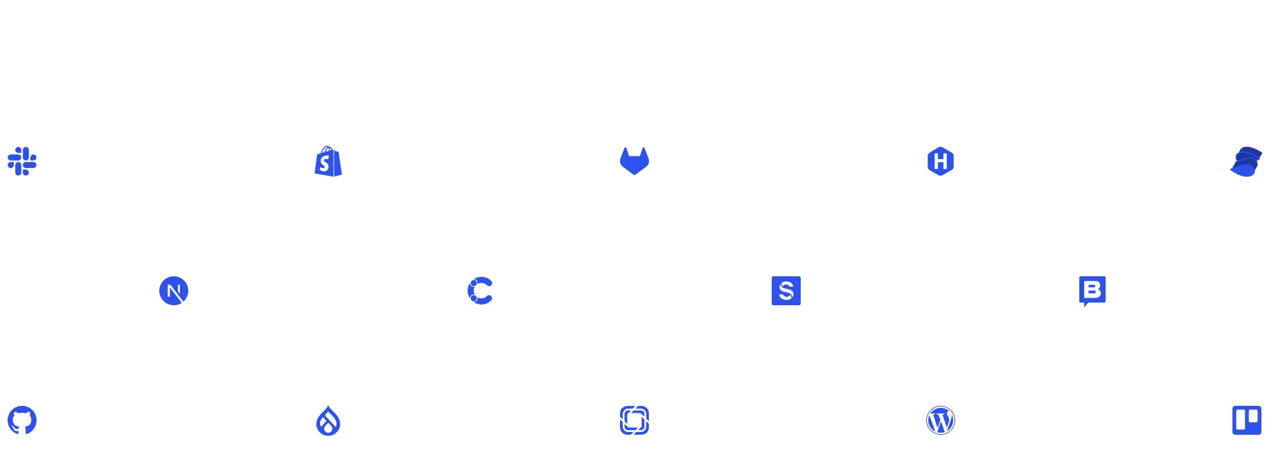 Logos of common tools developers and marketers use like Shopify, Contentful, Github, Sanity, etc