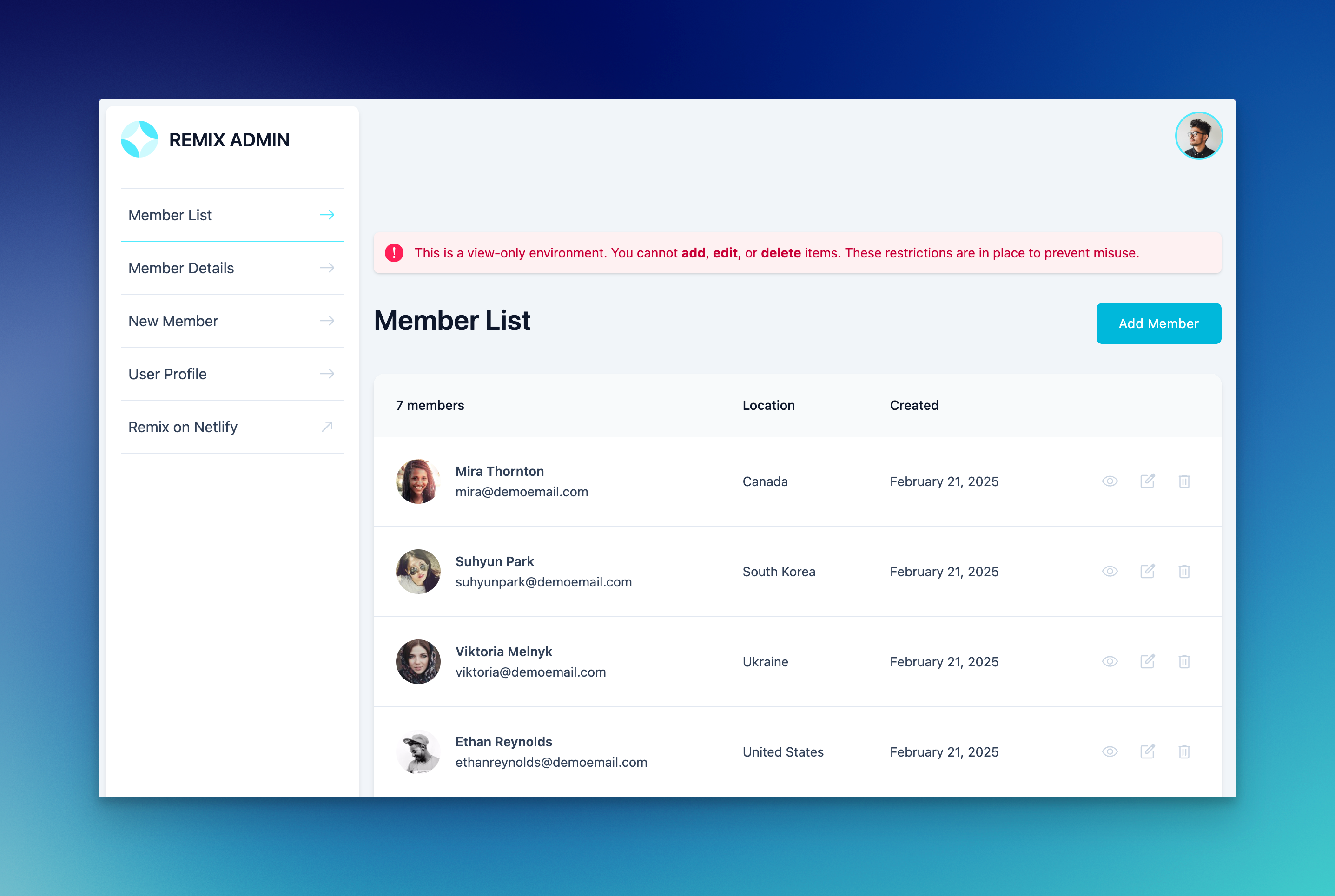 Screenshot of Remix Admin Supabase Starter