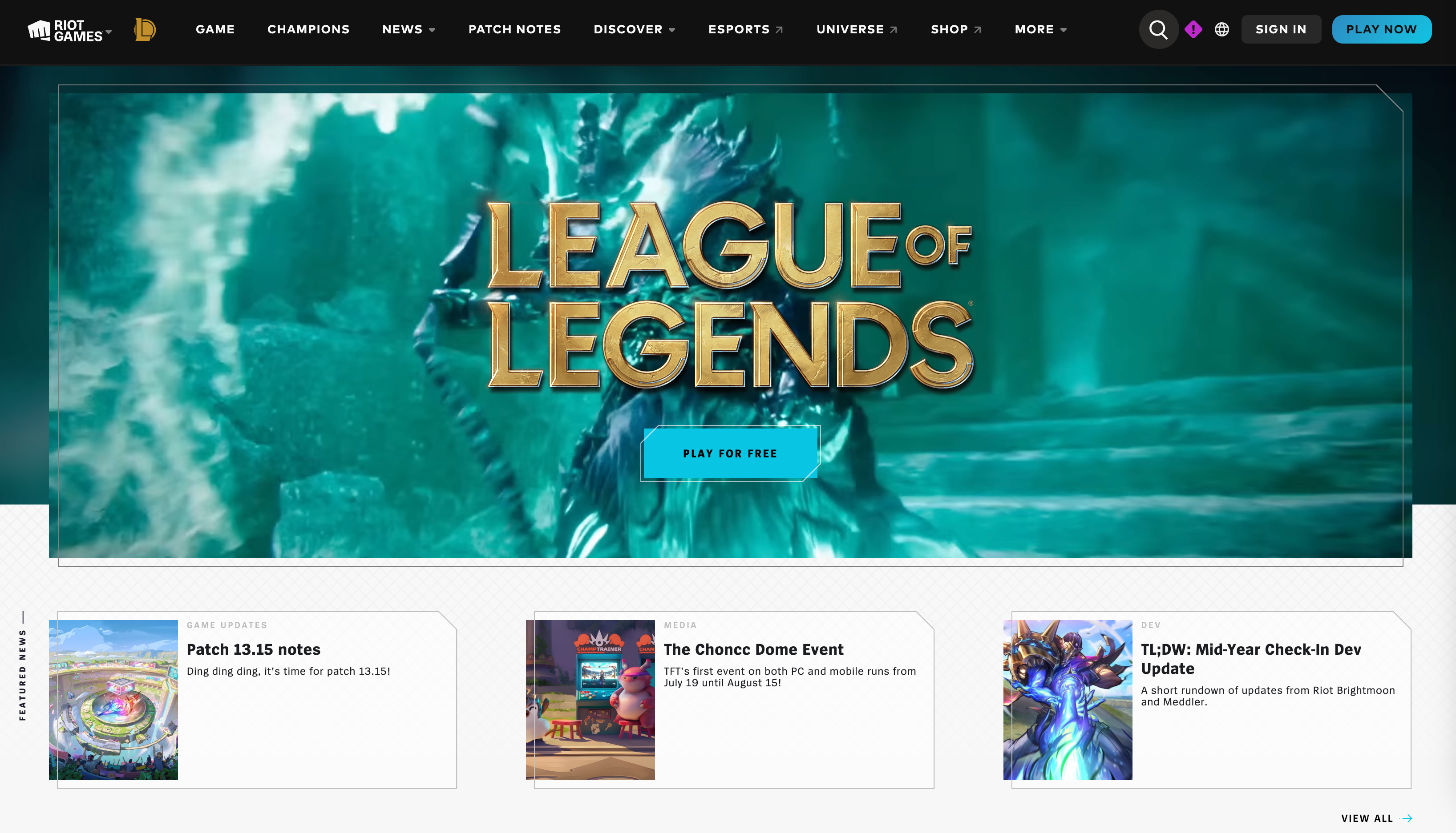 Riot Games’ League of Legends localized website homepage