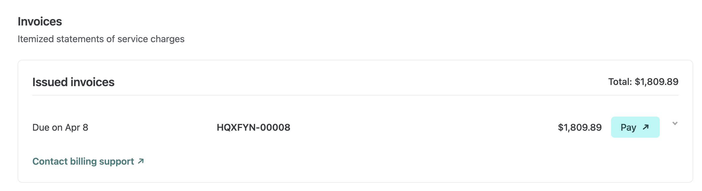 Issued invoices on the Enterprise team's Usage & billing dashboard