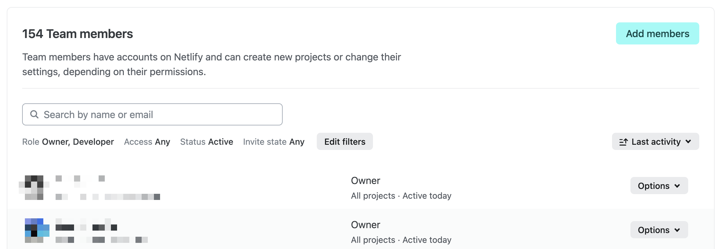 New sorting and filter controls on the Members page