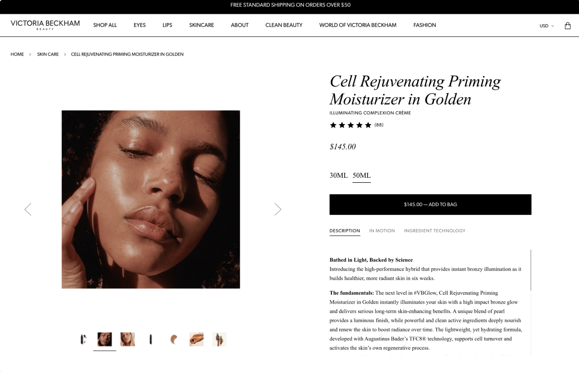 Victoria Beckham Beauty site mockup