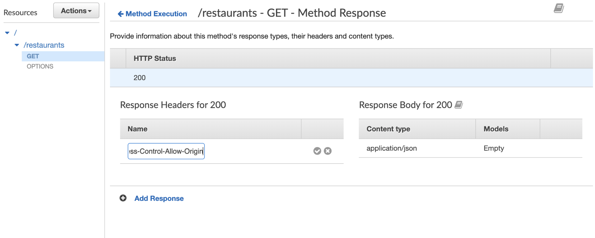 API Gateway - Response Headers