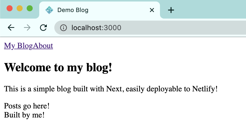 Next.js blog showing navigation links on top of the existing blog