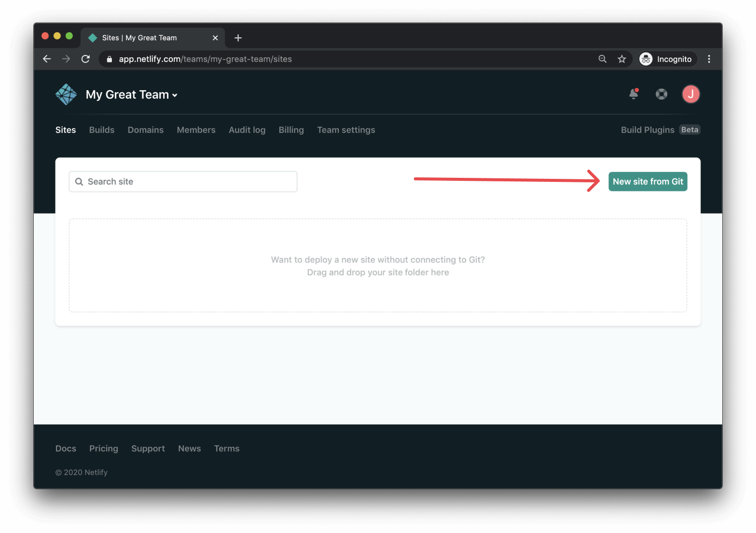 step 1 - add new site in Netlify app