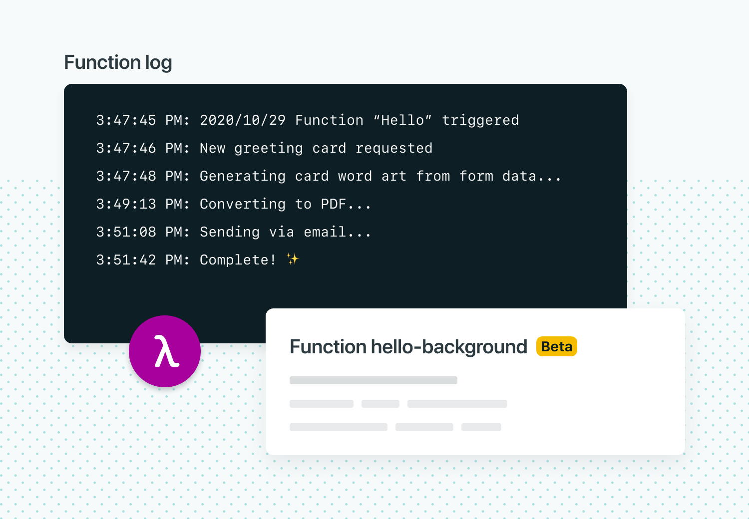 Function log lines indicating data processes