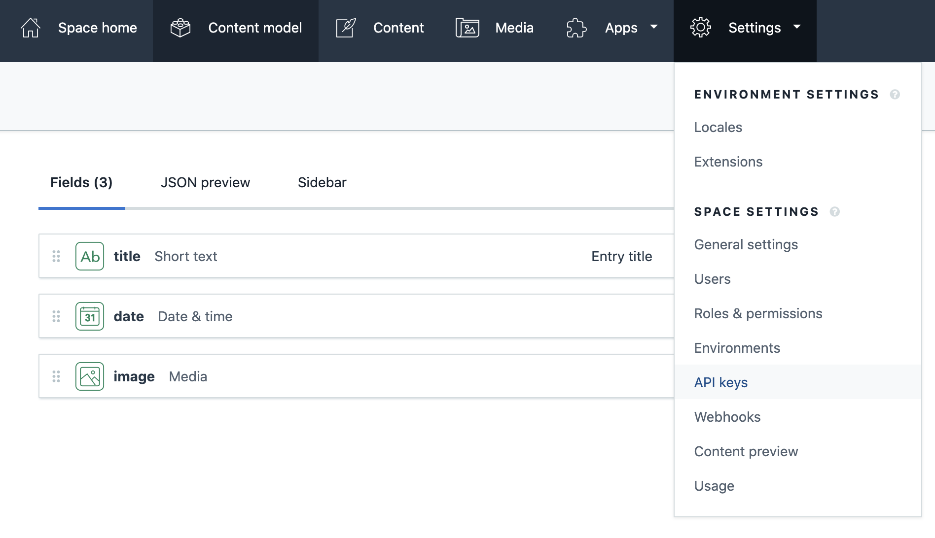 Contentful content model view