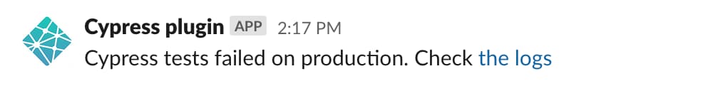 Cypress bot message saying "Cypress tests failed on production. Check the logs"