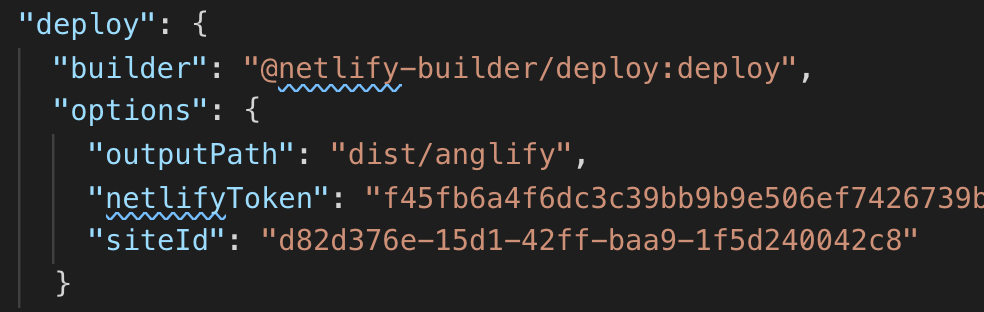 an example of the angular.json deploy setting