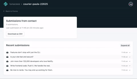 Export form submissions and download as CSV