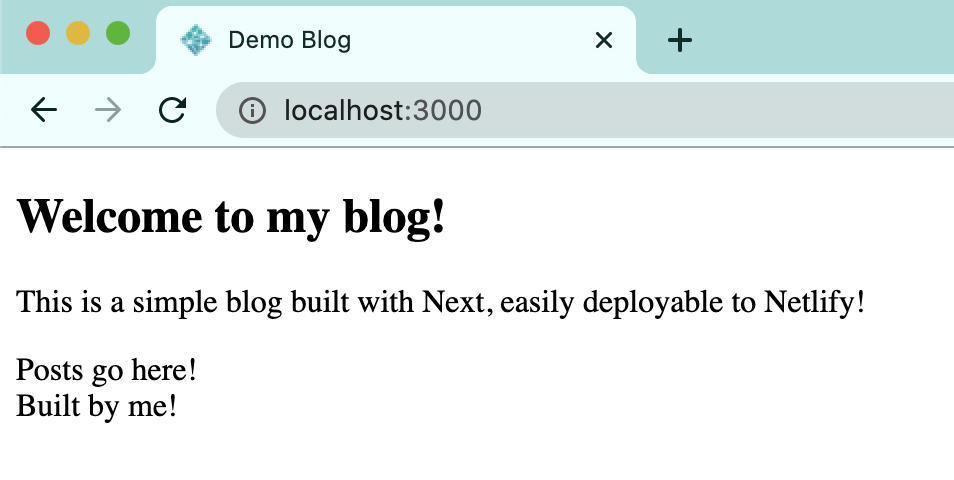 Next.js blog page shown locally with our title, description, and footer.