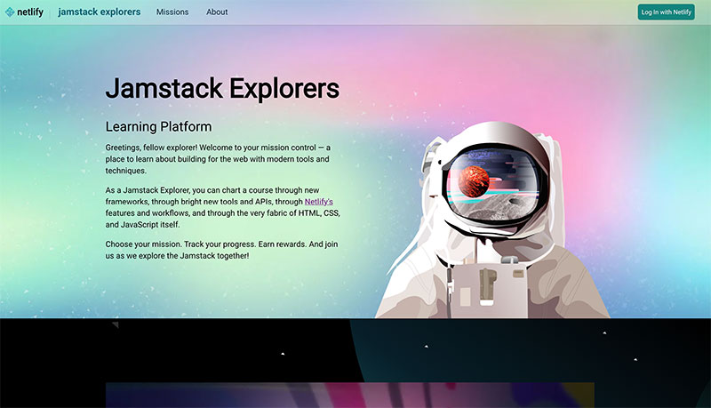 Screenshot of Jamstack Explorers learning platform