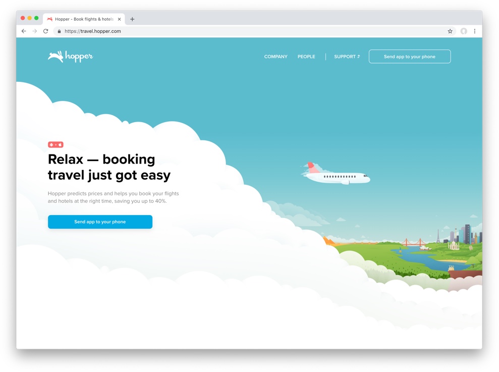 The travel.hopper.com home page