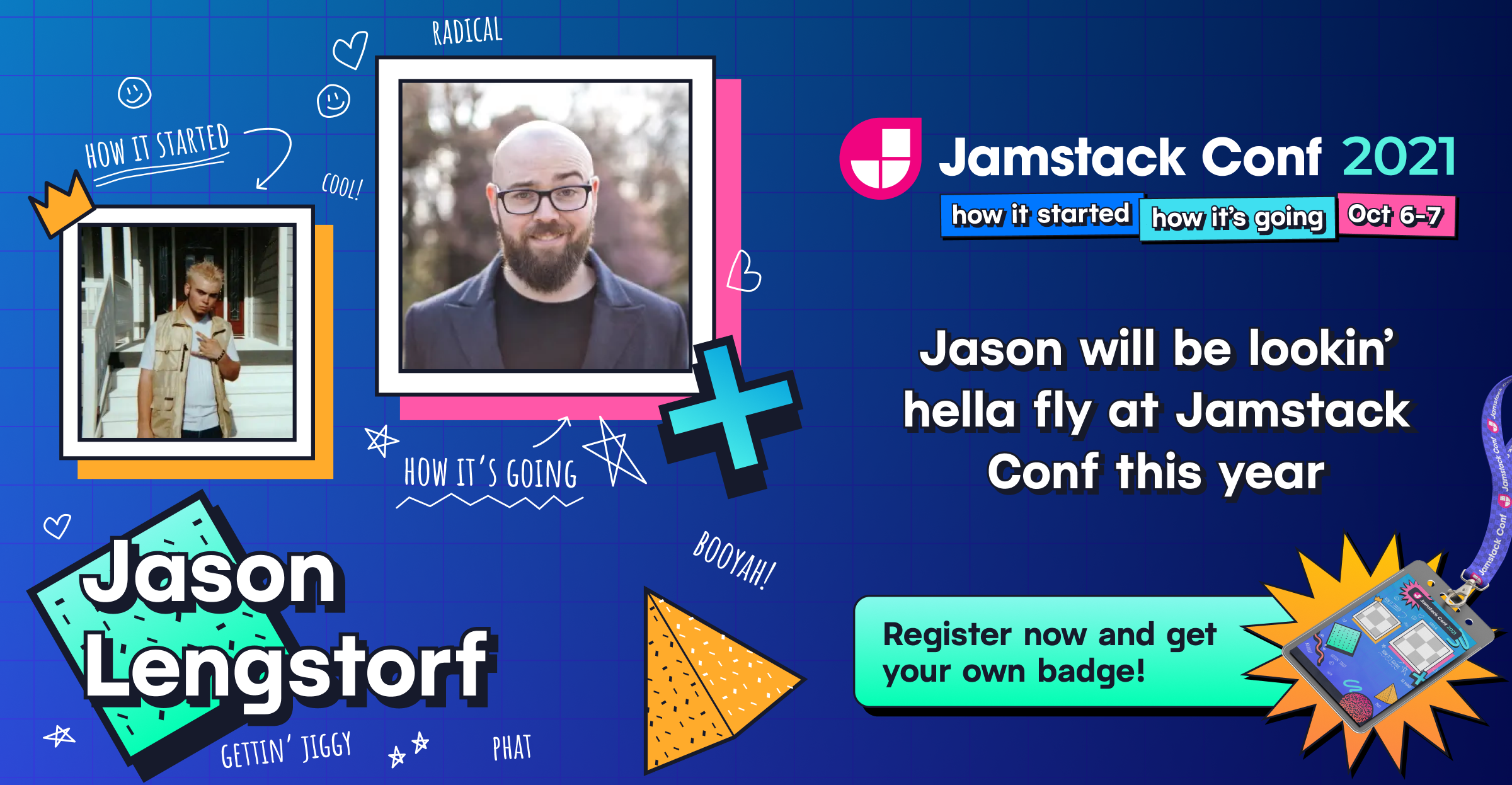Jamstack Conf conference badge sample