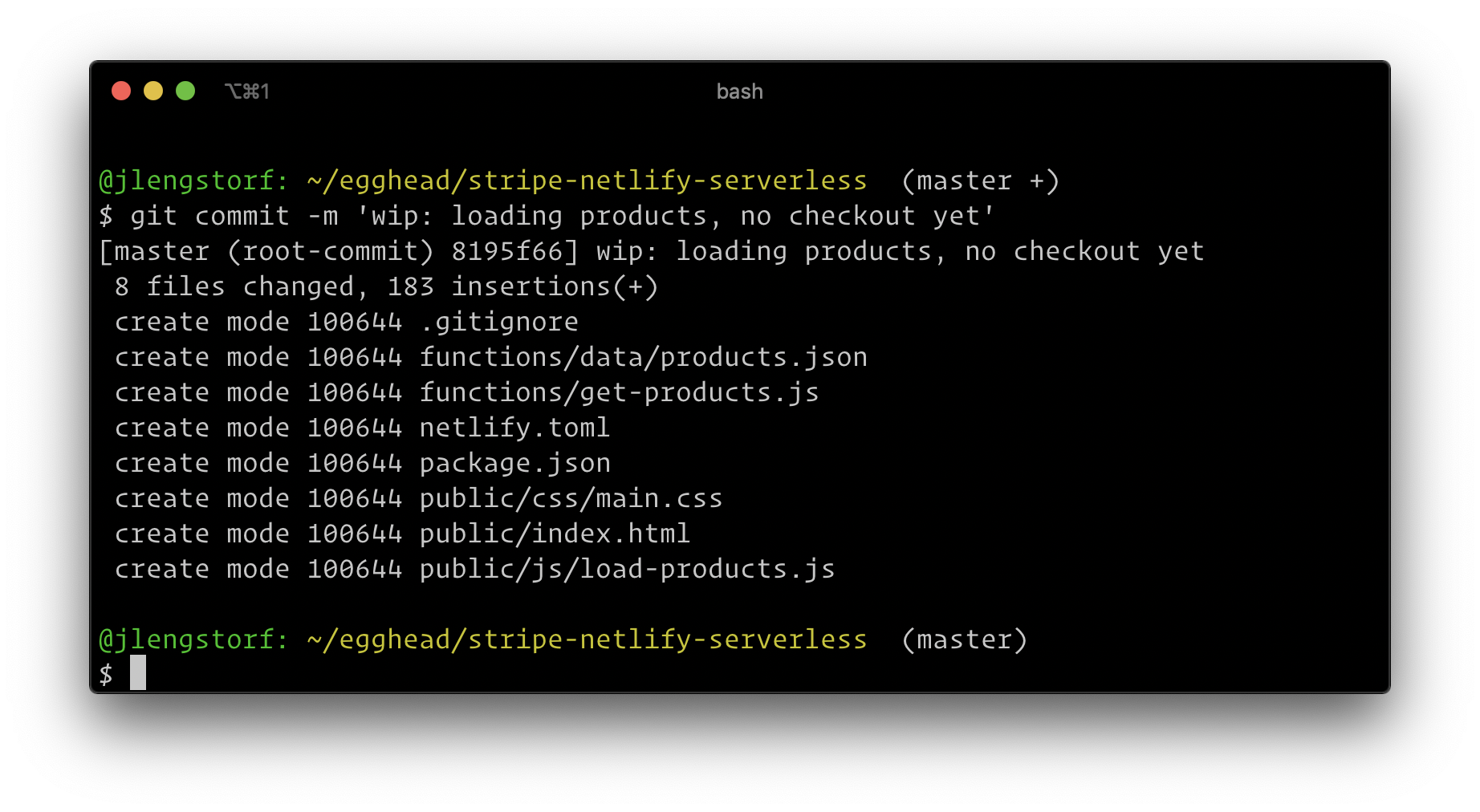 command line output of Git commit command