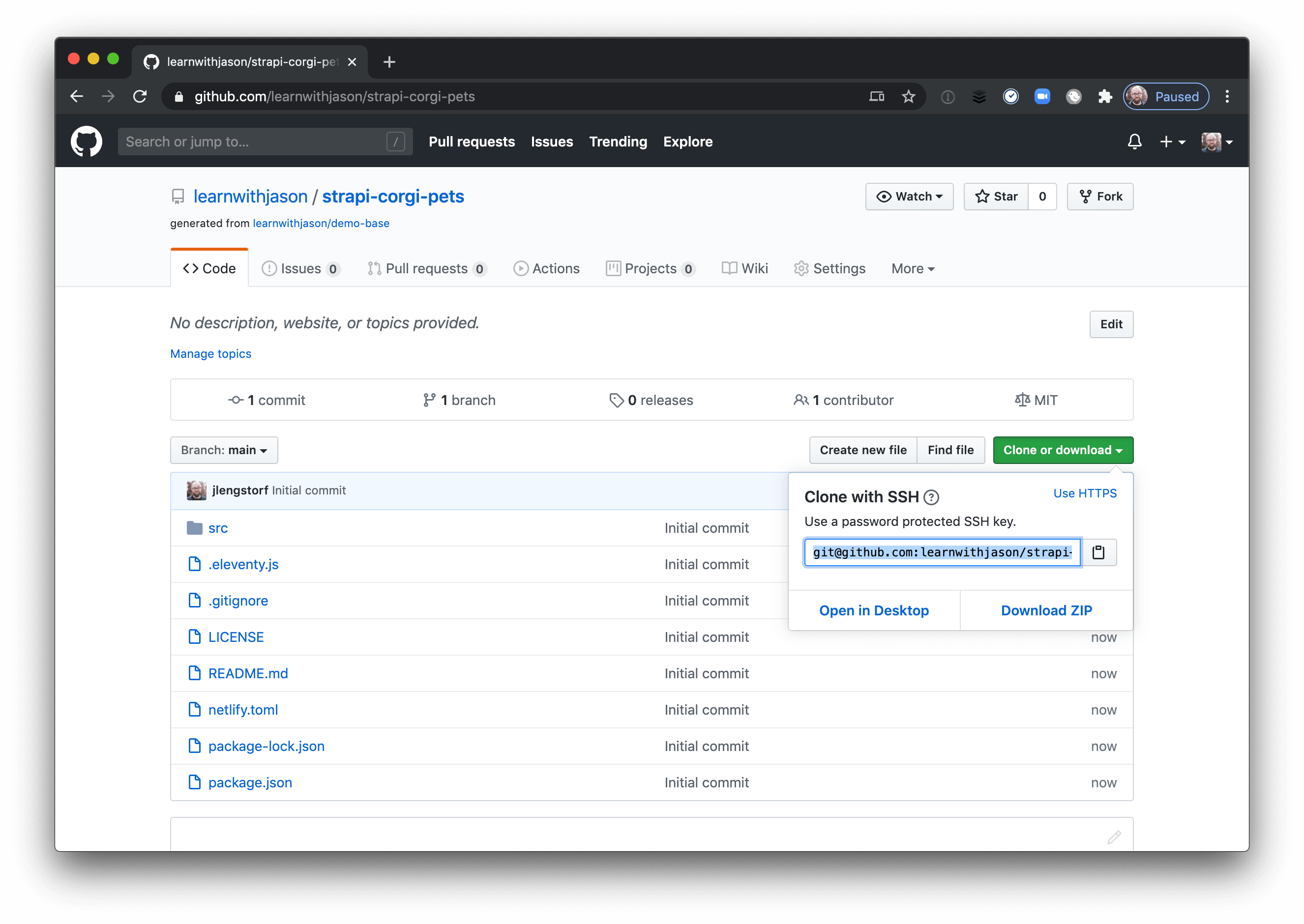 Repo cloning URL in the GitHub UI.