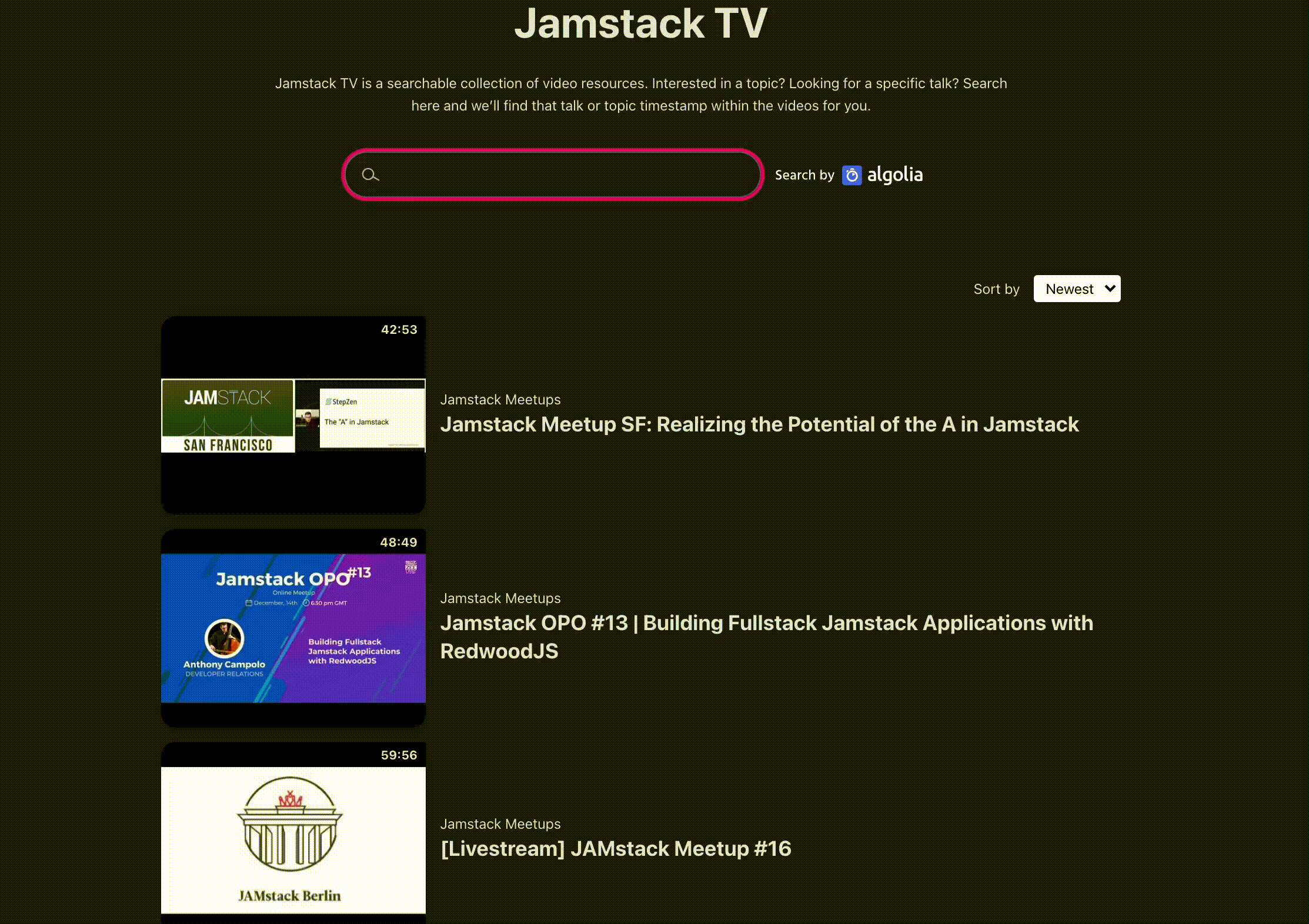 Search Jamstack TV captions with Algolia Talksearch