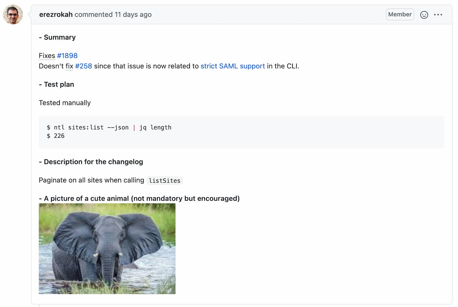 A pull request with a cute baby elephant