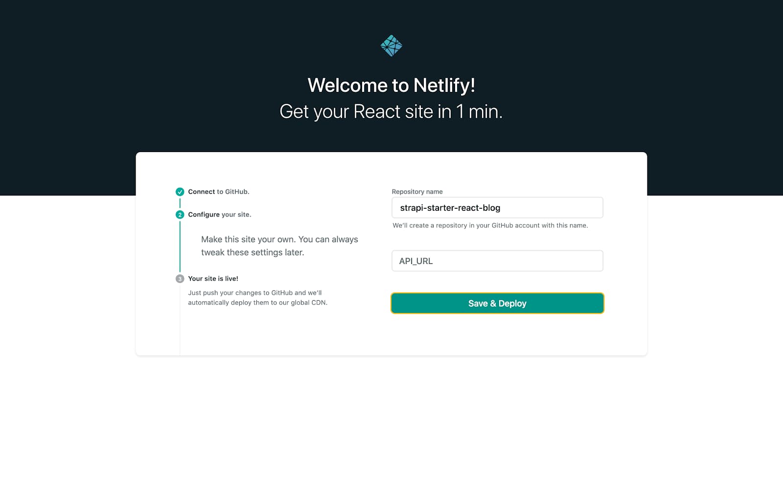 Deploy to Netlify workflow configuration page.