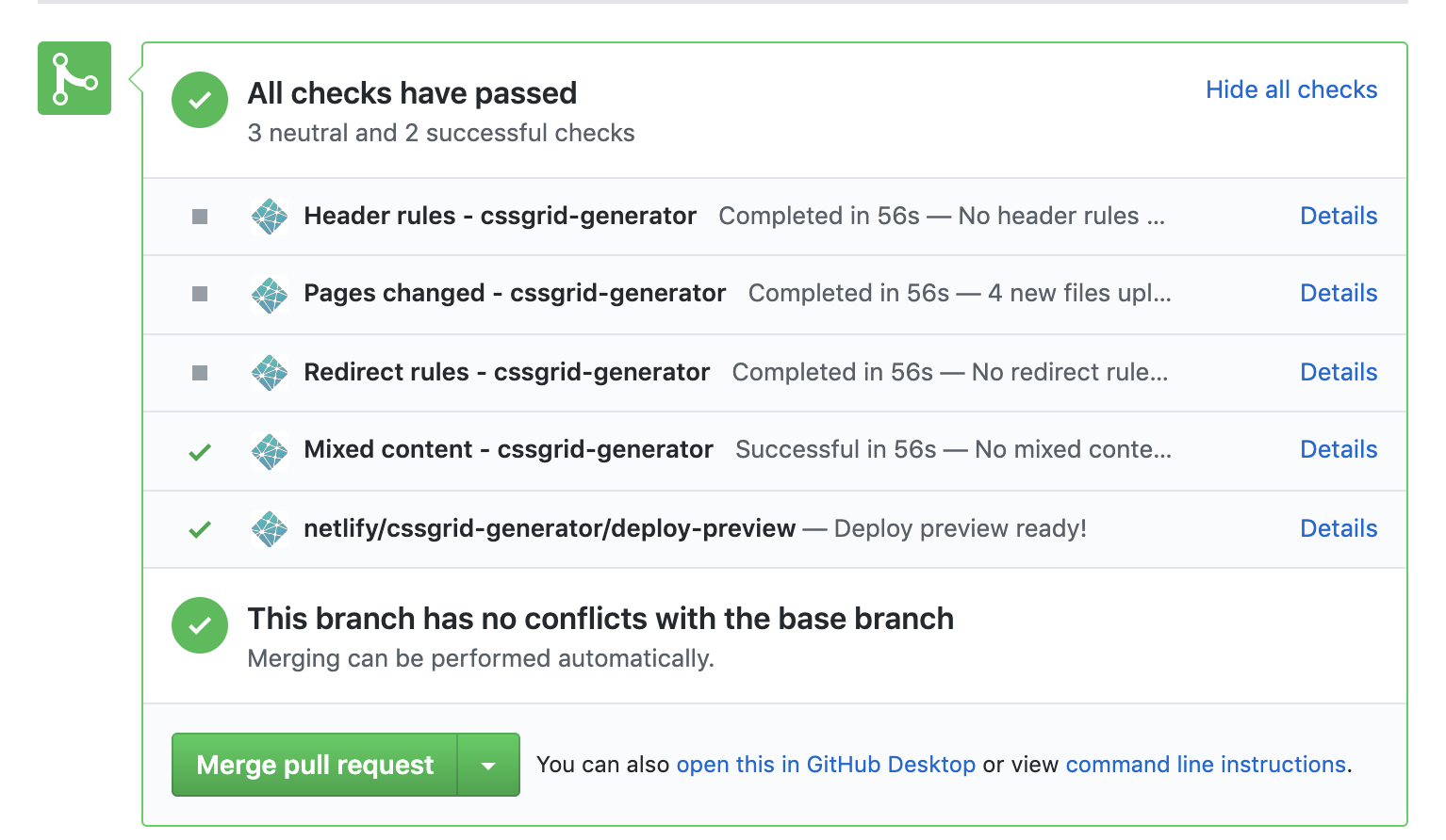 deploy preview link inline in a pull request