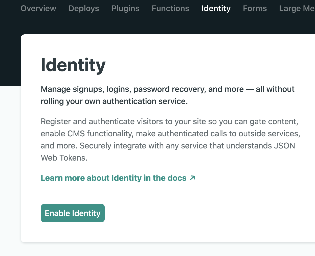 Netlify Identity in your Project Settings