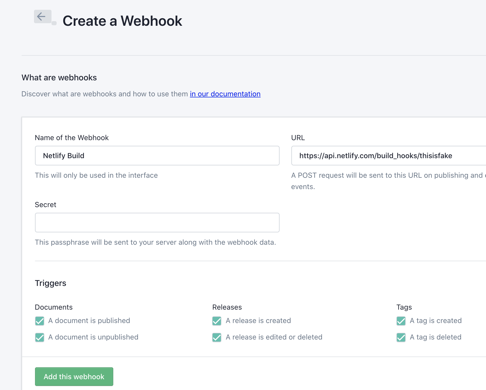Create a new webhook