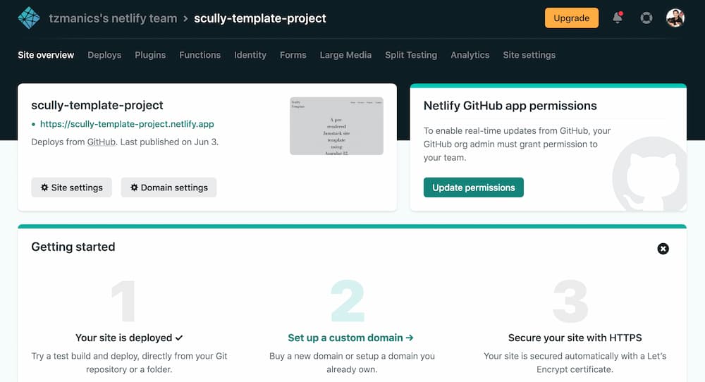 screenshot of the site's Netlify dahsboard