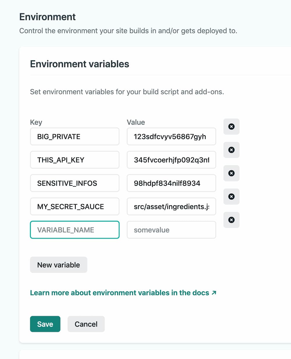 project dashboard list of environment variable