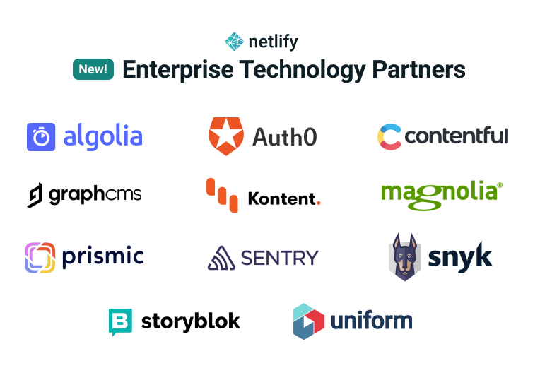 Netlify Technology partners directory logos of main partners
