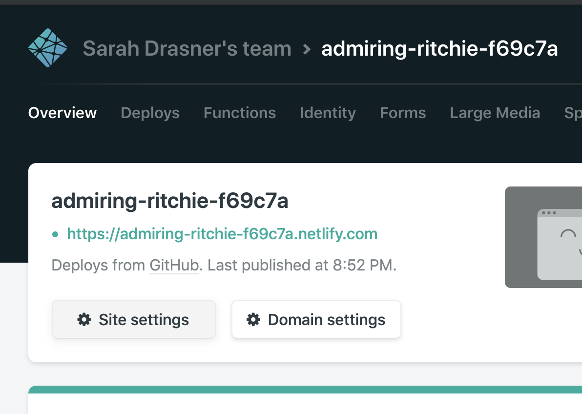Site settings in the Netlify dashboard