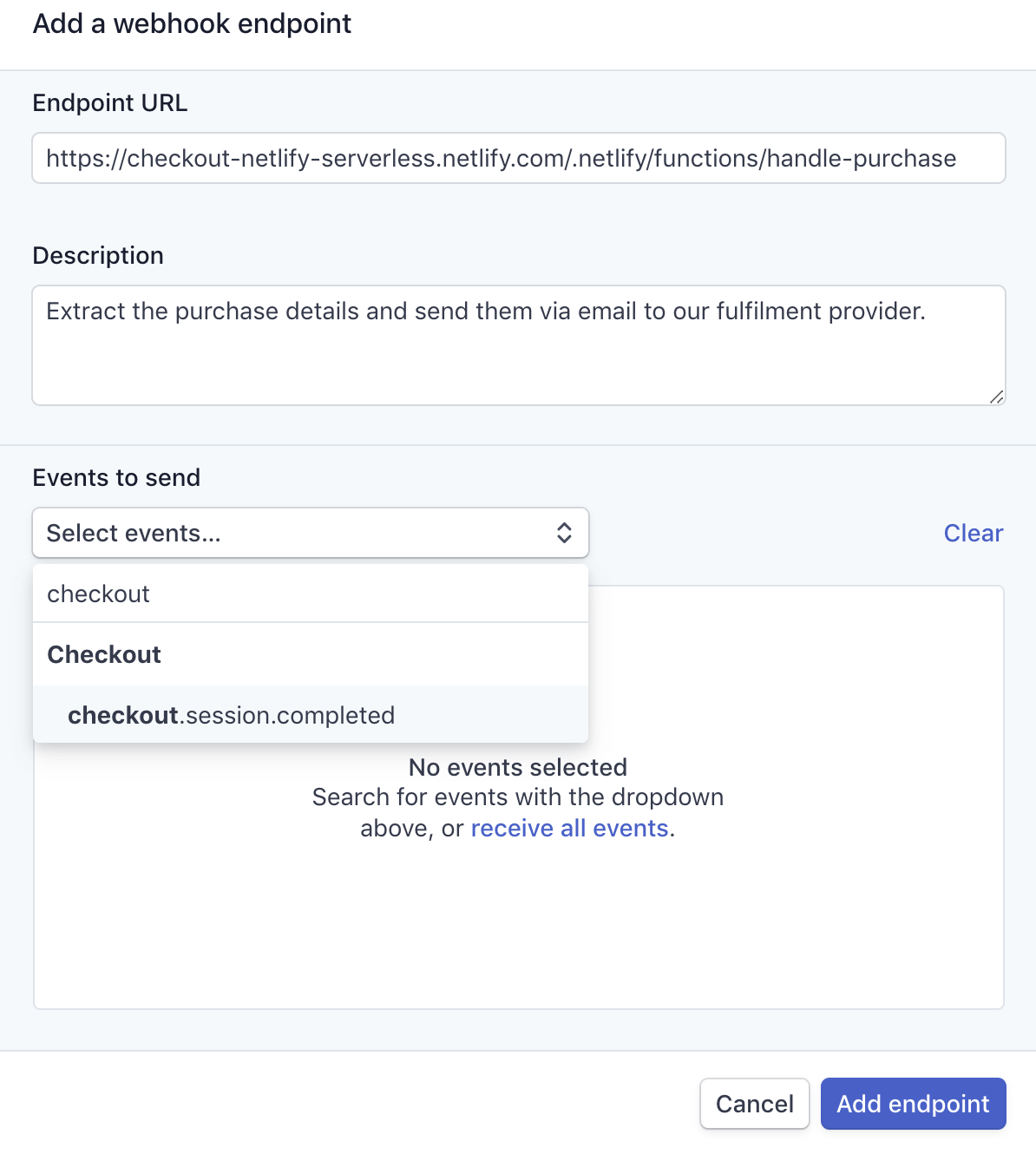 Add webhook endpoint screenshot