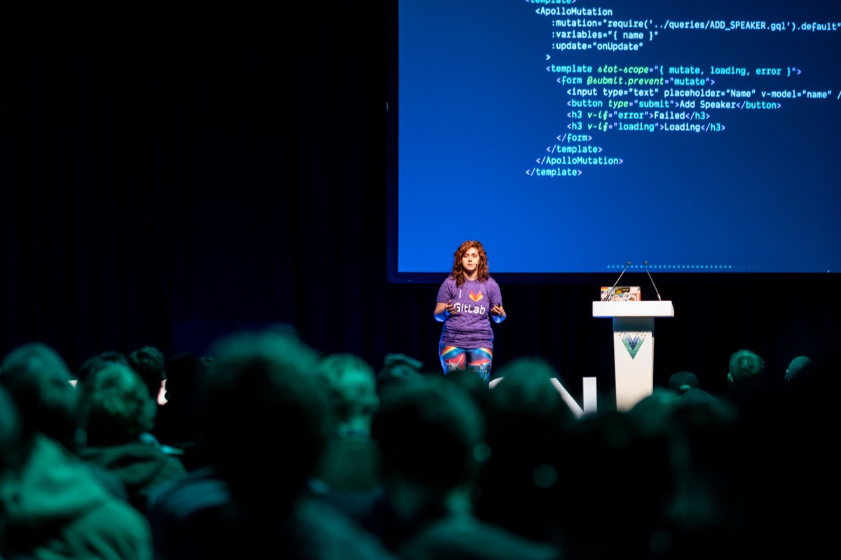 Sara Vieira speaking at Vue London