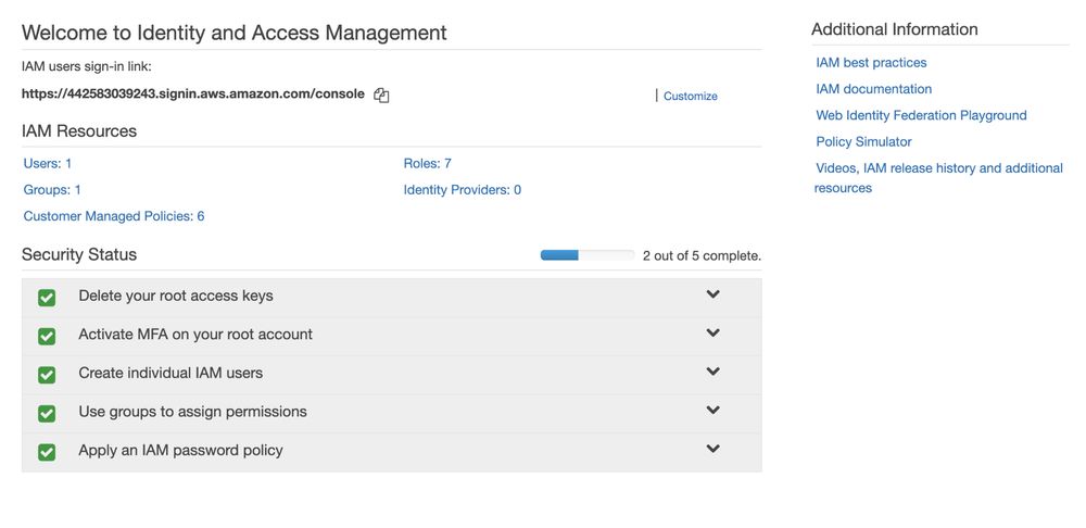 Identity and Access Management (IAM) welcome screen