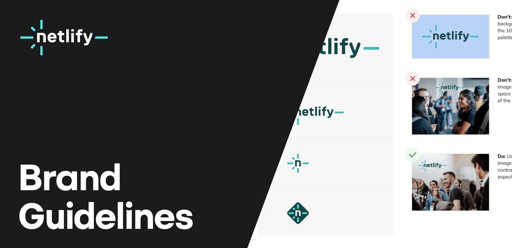 Diagnol cut out image of Netlify's Brand Guidelines