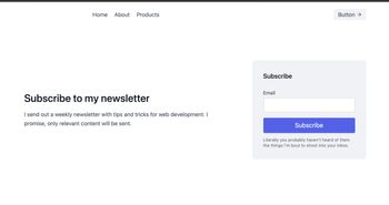 Sample website with a menu and a newsletter form